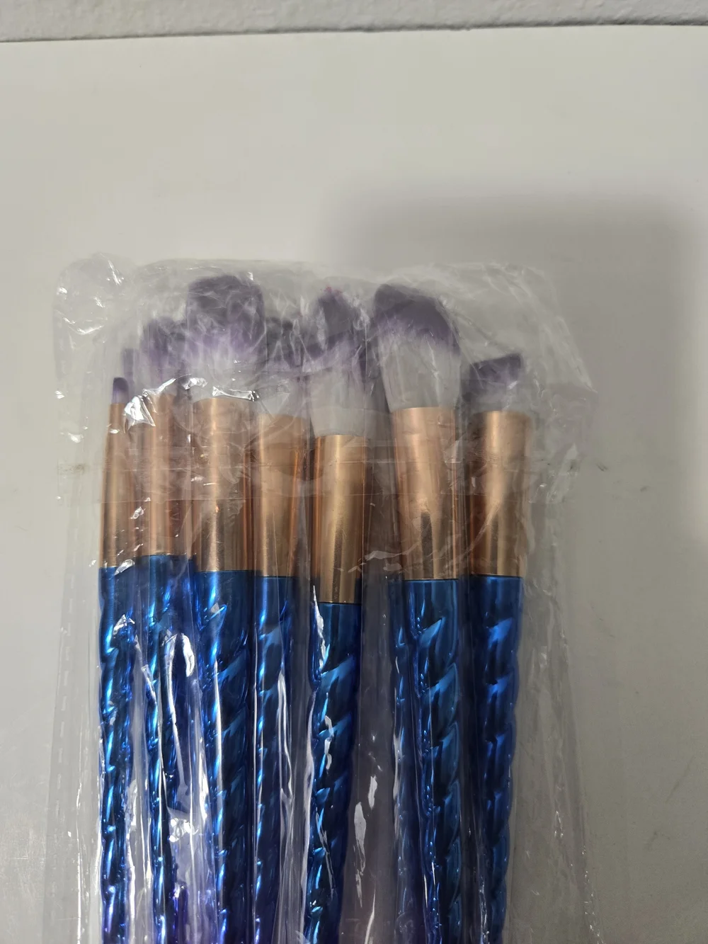Unbranded Blue-Purple Ombre Unicorn Handle Makeup Brush Set